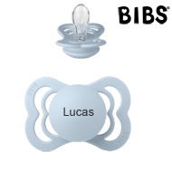 Bibs Supreme sut med navn (Baby Blue - FK) Symmetrisk Silikone str.1